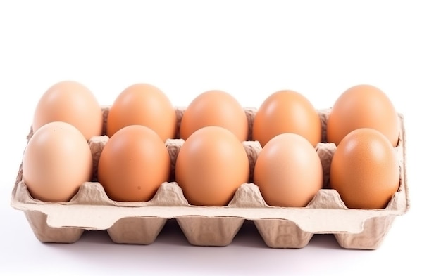 Un cartone di uova è mostrato su uno sfondo bianco.