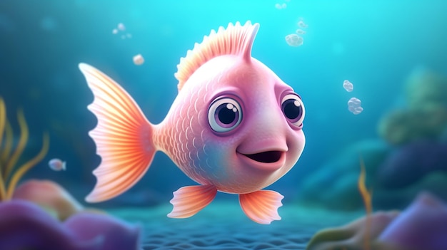 Un cartoon carino del pesce phutni puti Ai Generative