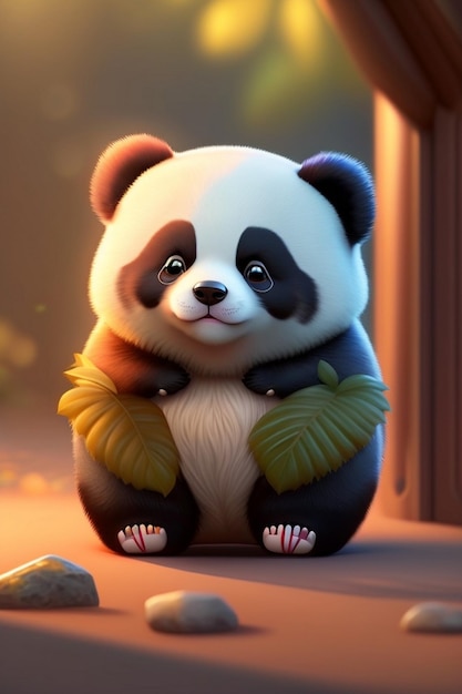 Un cartoon panda carino che indossa un papillon