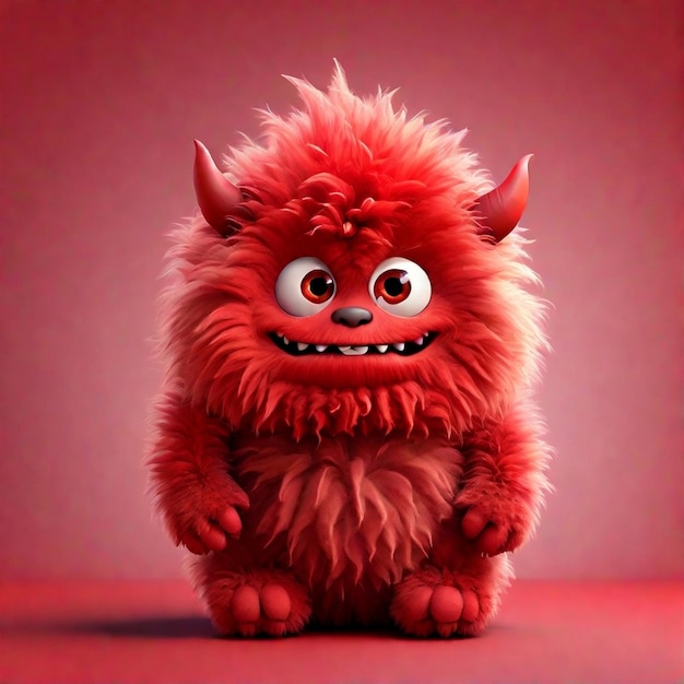 Un cartoon rosso 3D carino e soffice personaggio di mostro isolato sullo sfondo colorato