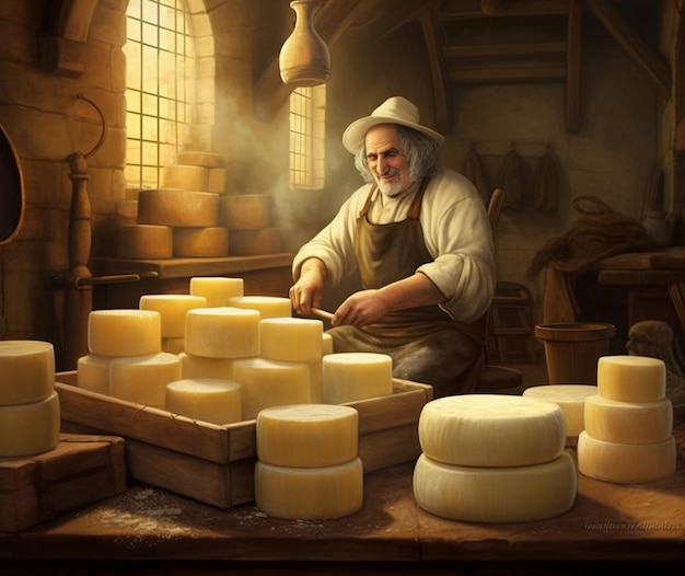 Un casaro che fa il formaggio