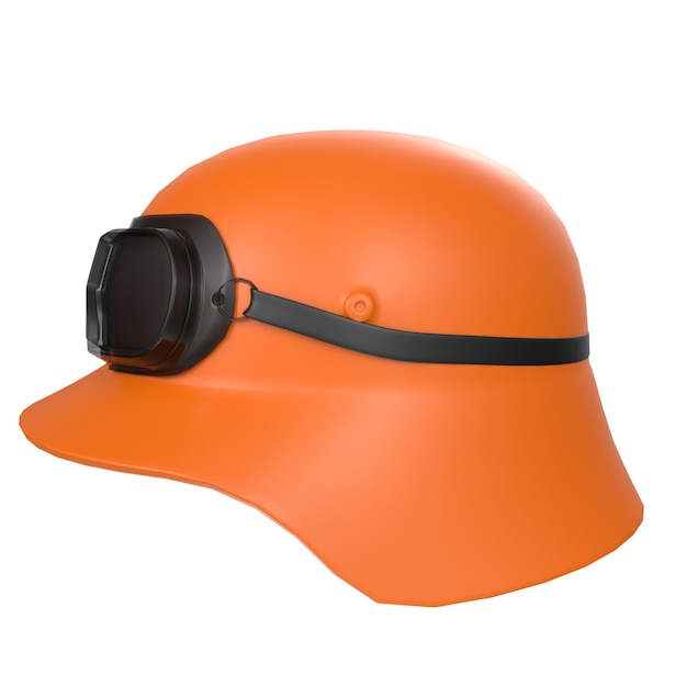 Un casco arancione con lente nera e lente nera.