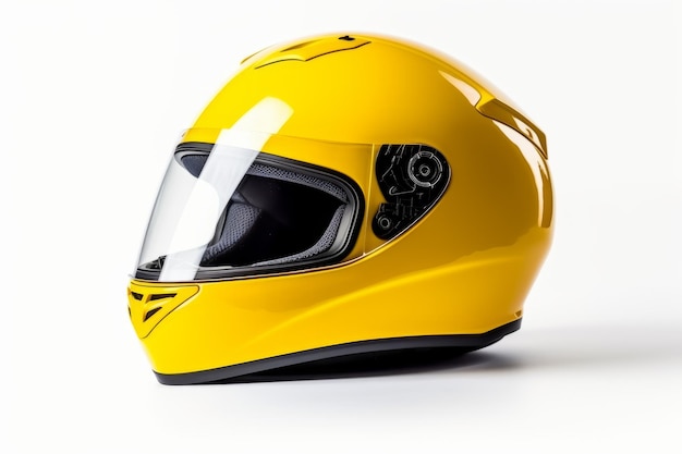 un casco da motocicletta giallo su sfondo bianco