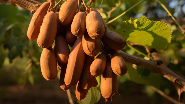 un casco di banane appeso a un albero