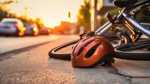 un casco per biciclette a terra