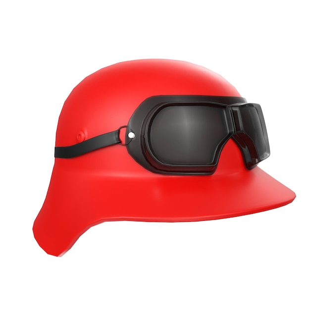 Un casco rosso con occhiali e occhiali neri.