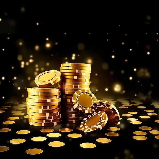 Un casinò con fiches d'oro sul pavimento