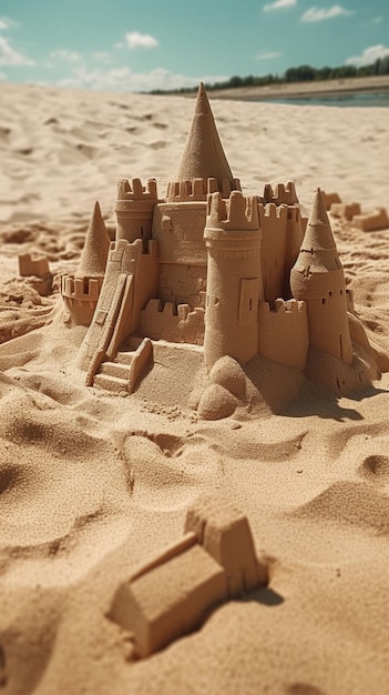 Un castello di sabbia viene visualizzato su una torta