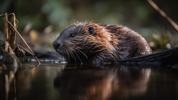 Un castoro in acqua Un animale solitario