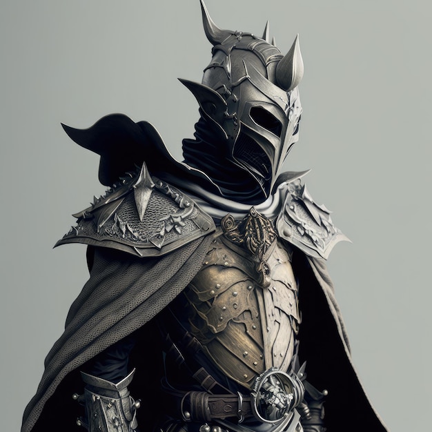 Un cavaliere con un mantello e una spada in testa