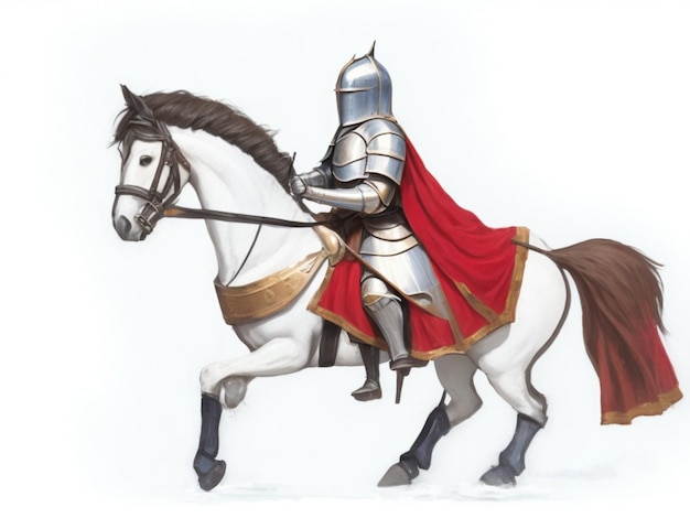 Un cavaliere sull'icona di un cavallo su sfondo bianco IA generativa