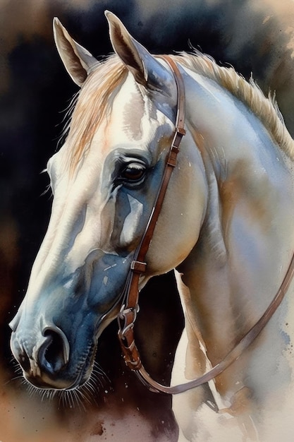 Un cavallo arabo raffigurato in un dipinto ad acquerello con stampa a colori