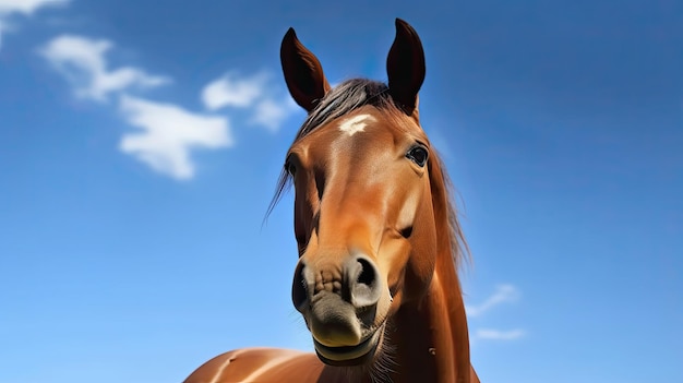 Un cavallo con un cielo blu sullo sfondo