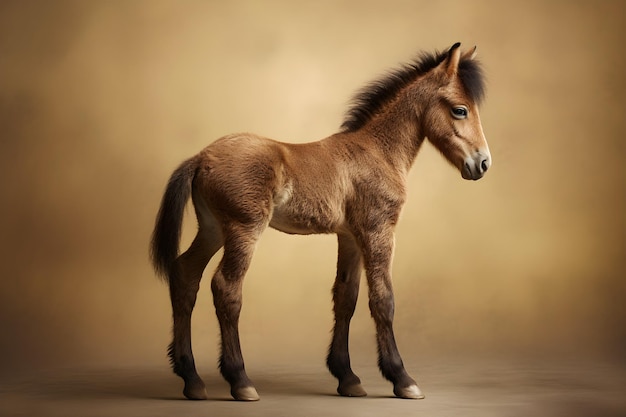 Un cavallo con una criniera e una coda con su scritto puledro