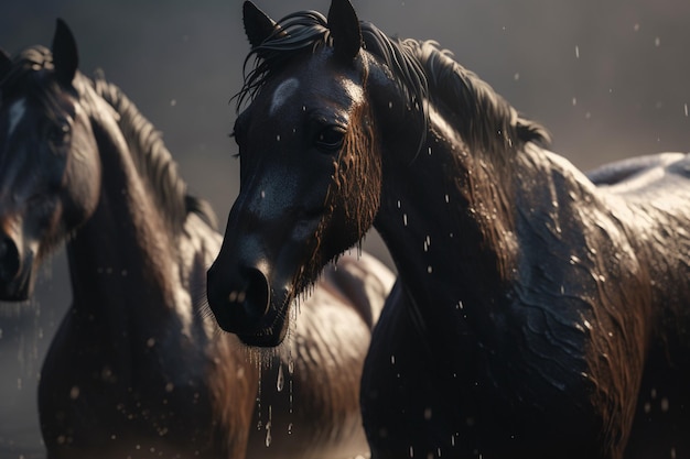 Un cavallo con una criniera nera si trova di fronte a uno sfondo sfocato.