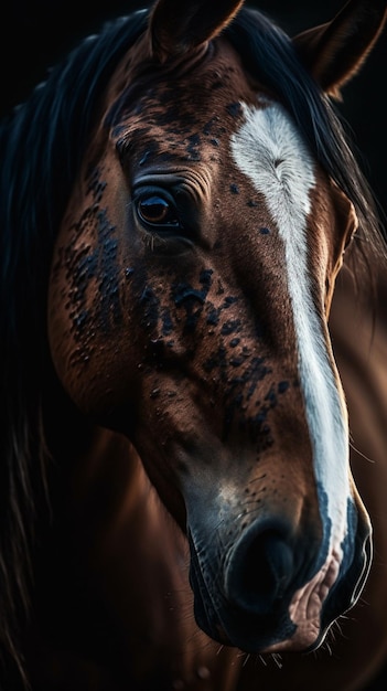 Un cavallo con una macchia bianca sulla faccia