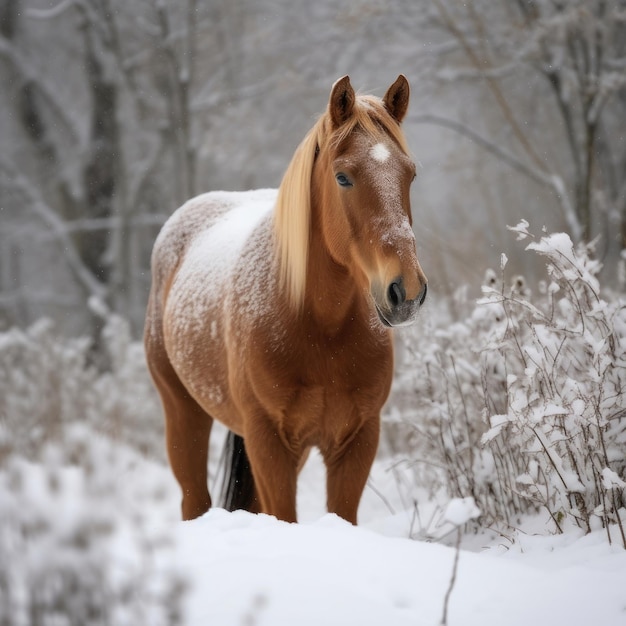 Un cavallo è nella neve IA generativa