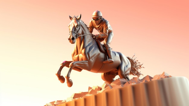 Un cavallo e un cavaliere che saltano sopra un muro di pietra Generativo ai