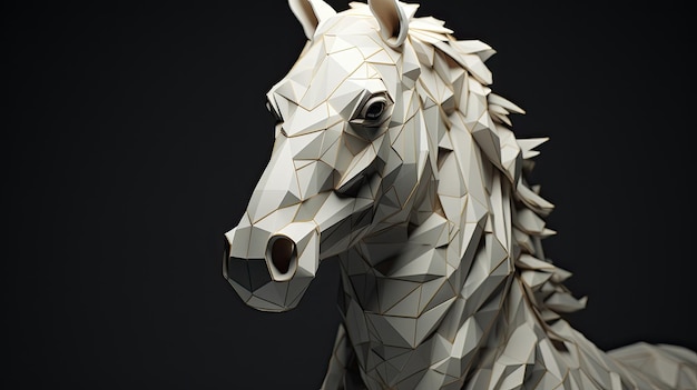 un cavallo fatto di triangoli è mostrato con un cavallo bianco.