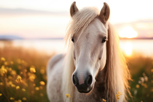 Un cavallo in piedi in un campo