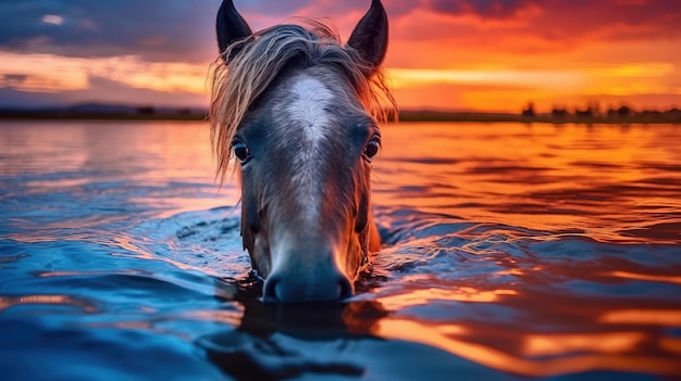 Un cavallo nell'acqua Generative AI Art