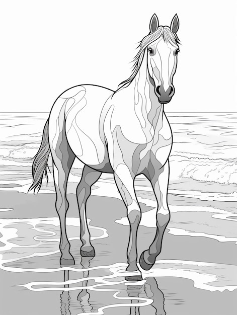 Un cavallo sulla spiaggia con le onde sullo sfondo