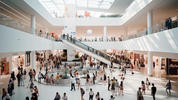 Un centro commerciale affollato con molte persone Pure White