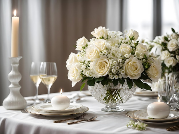 Un centrotavola di un bouquet di fiori bianchi