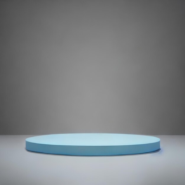 Un cerchio blu si trova su una superficie grigia con uno sfondo grigio.