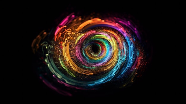 Un cerchio colorato con uno sfondo nero che dice "luce" su di esso