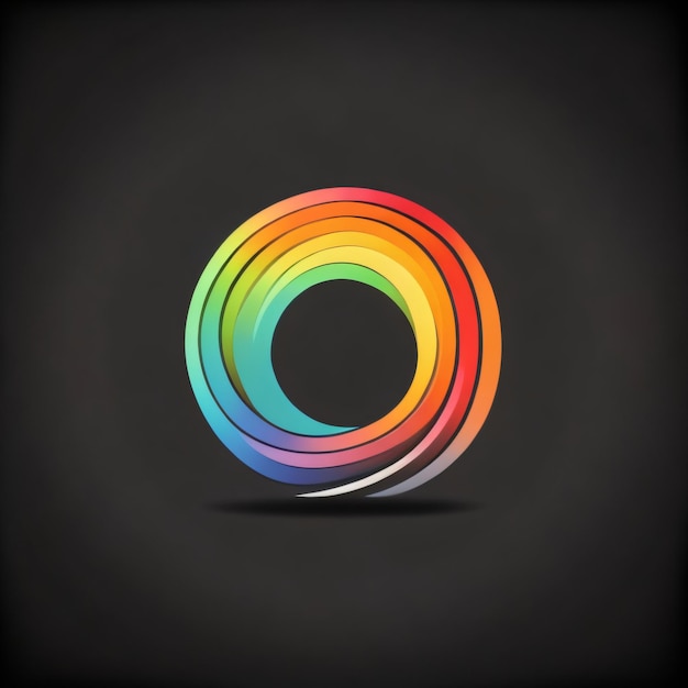 Un cerchio colorato con uno sfondo nero che dice "o".