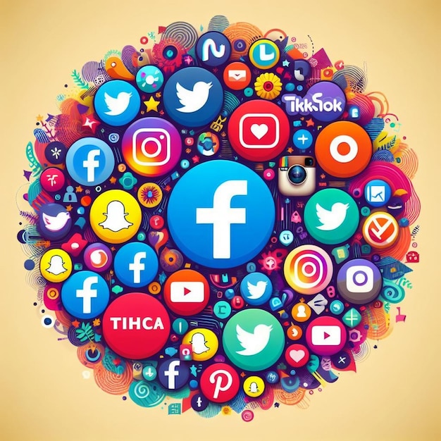 un cerchio di Facebook e altre piattaforme di social media