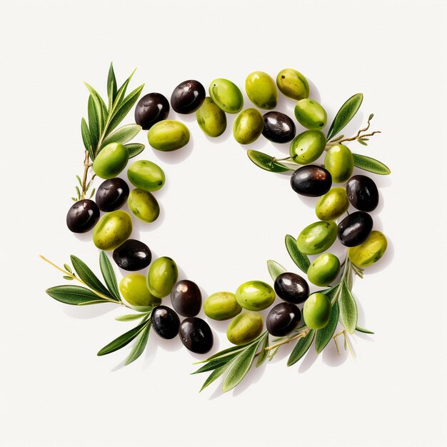 Un cerchio di olive è circondato da olive