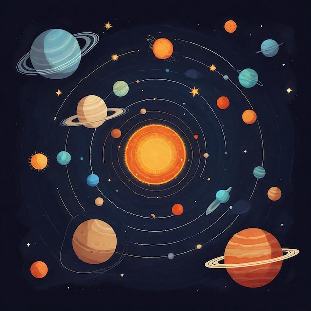 un cerchio di pianeti con tutti i pianeti al centro