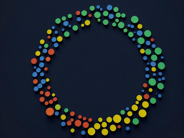 Un cerchio fatto di cerchi colorati viene visualizzato su uno sfondo blu scuro.