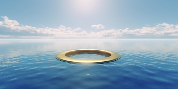 Un cerchio giallo nell'acqua con il sole che splende su di esso.