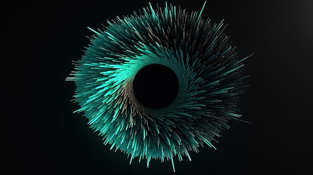 un cerchio nero circondato da spilli blu e turchese nello stile dinamico ed espressivo
