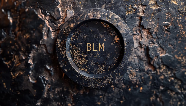 Un cerchio nero con le lettere BLM su di esso