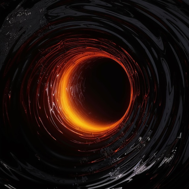 un cerchio nero con luce arancione e gialla al centro.