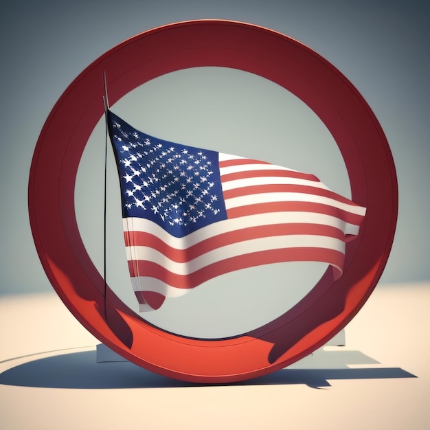 Un cerchio rosso con una bandiera al centro che dice "americano".