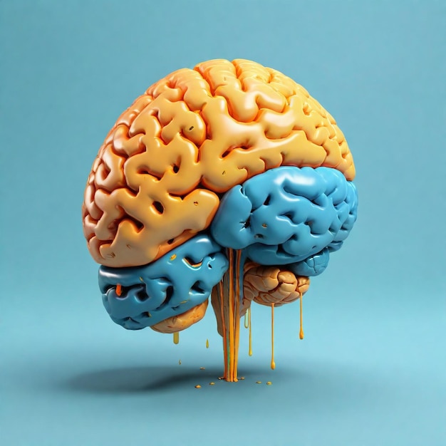 un cervello blu e arancione con la parola cervello su di esso