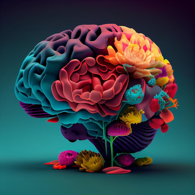 Un cervello colorato con sopra un albero
