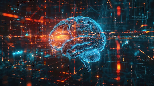 un cervello con uno sfondo blu e le parole cervello in basso