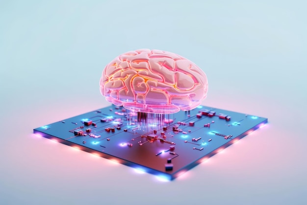 Un cervello interfacciato con un chip di computer Il futuro della tecnologia neurale e delle connessioni braincomputer