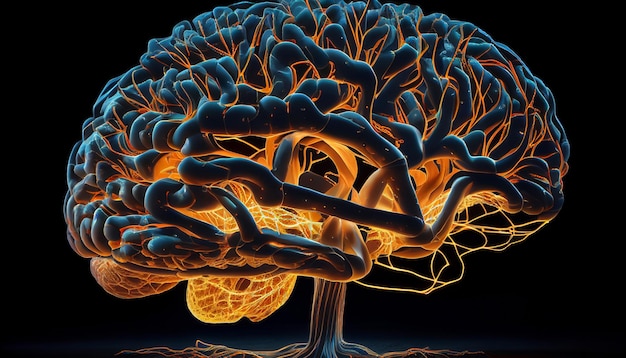 Un cervello mentre pensa con connessioni neurali ha evidenziato l'IA generativa