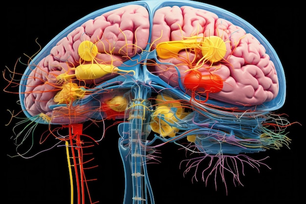 un cervello umano con molti organi