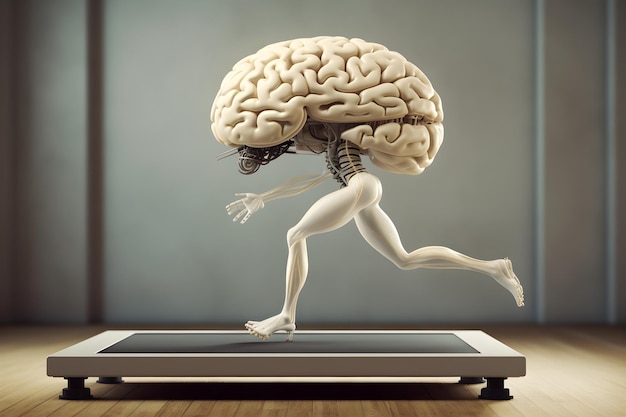 Un cervello umano è su una scala con una persona su di esso