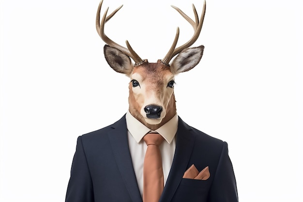 Un cervo in giacca e cravatta con sopra la scritta "cervo".