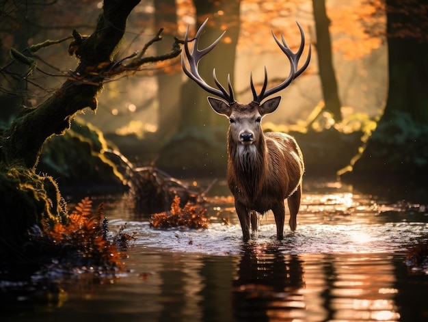 Un cervo in piedi nell'acqua