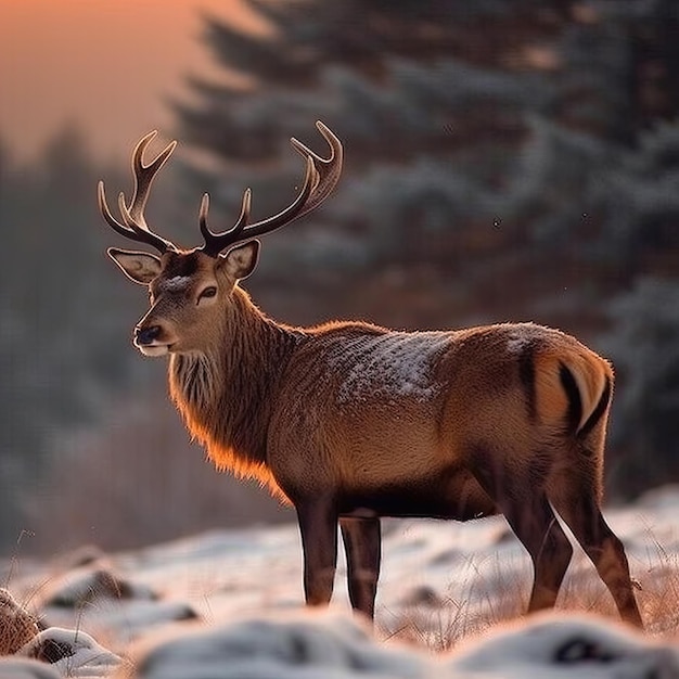 Un cervo nella neve